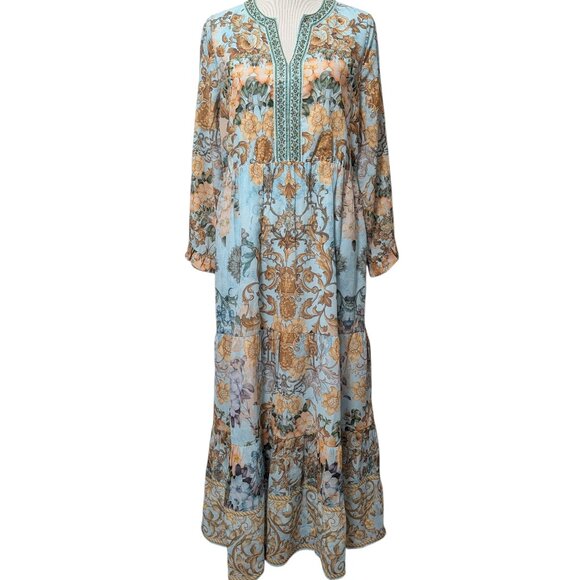 Soft Surroundings Womens Size M Robins Egg Blue Baroque Scrollwork Maxi Dress - Picture 1 of 9